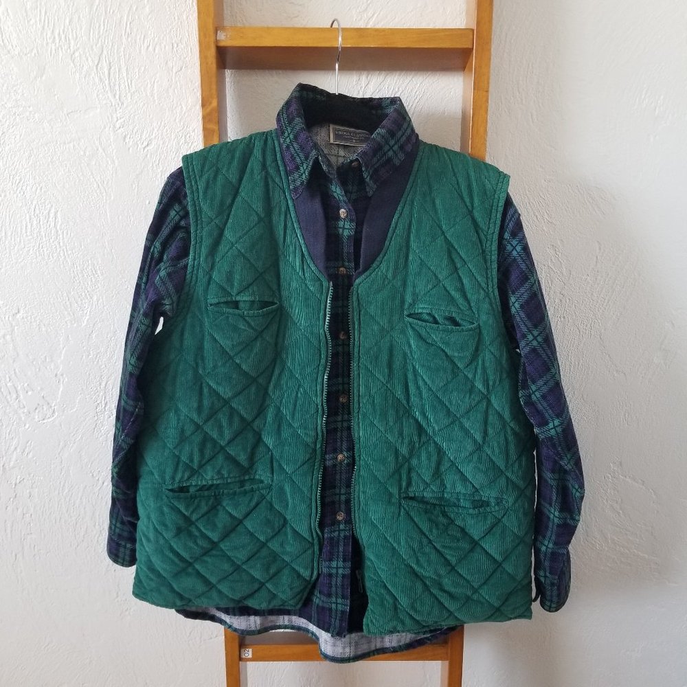 Erika Classics Plaid Shirt and Corduroy Vest M/L